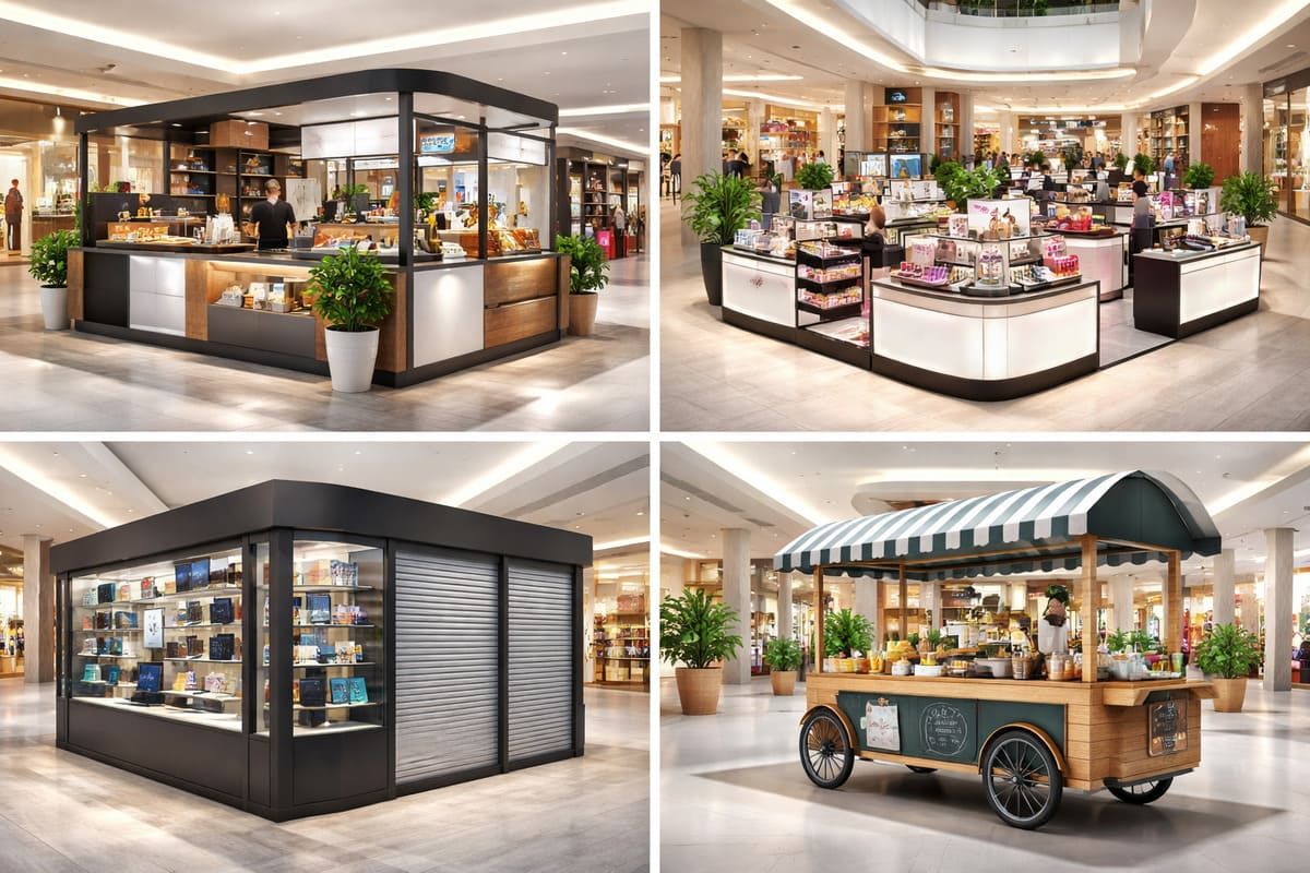 Diferentes modelos de quiosque para shopping